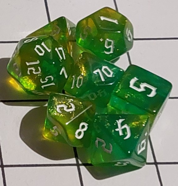 Green and Yellow Glitter Dice